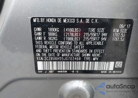2018 Honda Hr-V Ex from USA, damaged, VIN 3CZRU6H55JG703468